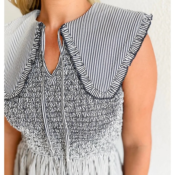 Striped Maxi Dress with Ruffled Collar - Picture 3 of 5